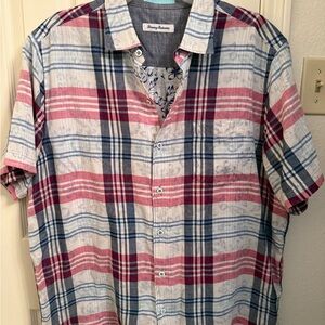 Tommy Bahama Red and Blue Casual Button Down Shirt
